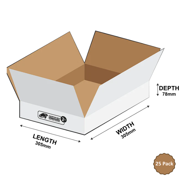 White Square Box 305x305x78mm 7.26L (25 Boxes) 2B-726W DISCONTINUED