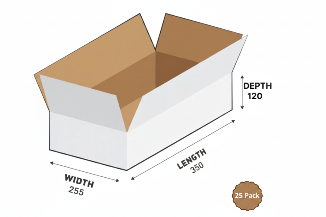 White Box 350x255x125mm 11.2L (25 Boxes) 3B-112W