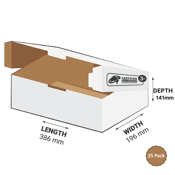 White Die-Cut Tamper Evident Mailing Box 386x196x141mm 10.7L (25 Boxes) 3B-T107W DISCONTINUED