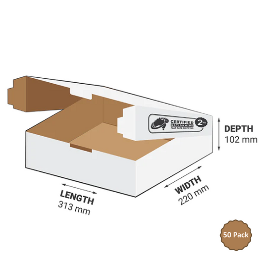 White Die-Cut Tamper Evident Mailer Box 313x220x102mm 7.02L (50 Boxes) 2B-T702W